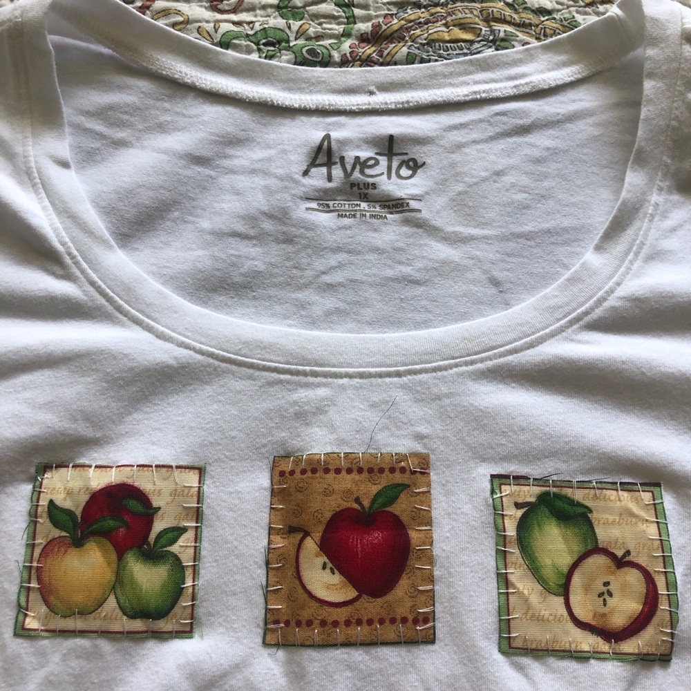 Upcycled Unique Apple Fruit Patch Cotton Basic Tee - image 4